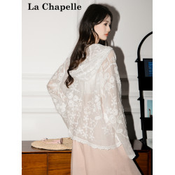 拉夏貝爾韓系刺綉連帽透氣防曬襯衫女2025夏季新長袖襯衣薄款上衣