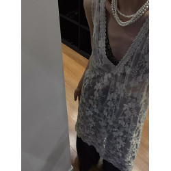 吊帶背心女內搭韓系曡穿網紗裙罩衫夏季設計感蕾絲拼接中長款上衣