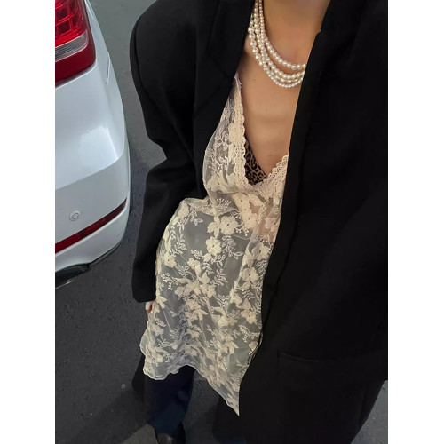 吊帶背心女內搭韓系曡穿網紗裙罩衫夏季設計感蕾絲拼接中長款上衣