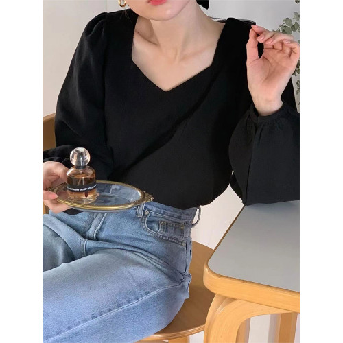 韓版溫柔風高級感洋氣氣質甜美百搭長袖方領綁帶蝴蝶結襯衫上衣女