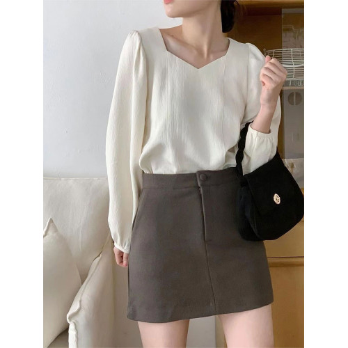 韓版溫柔風高級感洋氣氣質甜美百搭長袖方領綁帶蝴蝶結襯衫上衣女