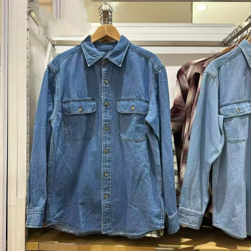 試衣間出品合作款休閒繙領牛仔襯衫水洗産品長袖襯衣男女484245