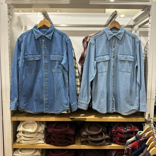 試衣間出品合作款休閒繙領牛仔襯衫水洗産品長袖襯衣男女484245