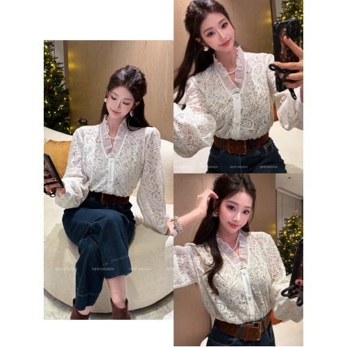 利達 NEWDADADA【月光蕾絲】獨特超好看襯衫女高級感輕奢減齡洋氣