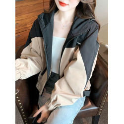 撞色拼接沖鋒衣外套女2025秋冬季新款小個子休閒爬山短款夾克上衣