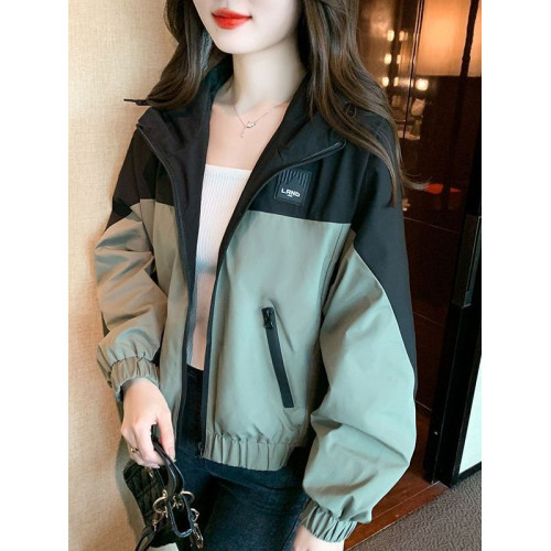 撞色拼接沖鋒衣外套女2025秋冬季新款小個子休閒爬山短款夾克上衣