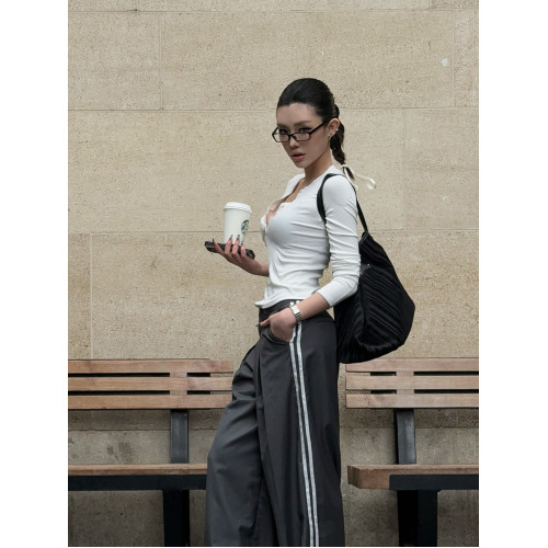 HunterGirl 格雷系排釦亨利衫高級美式簡約顯瘦彈力打底上衣長袖