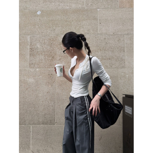 HunterGirl 格雷系排釦亨利衫高級美式簡約顯瘦彈力打底上衣長袖