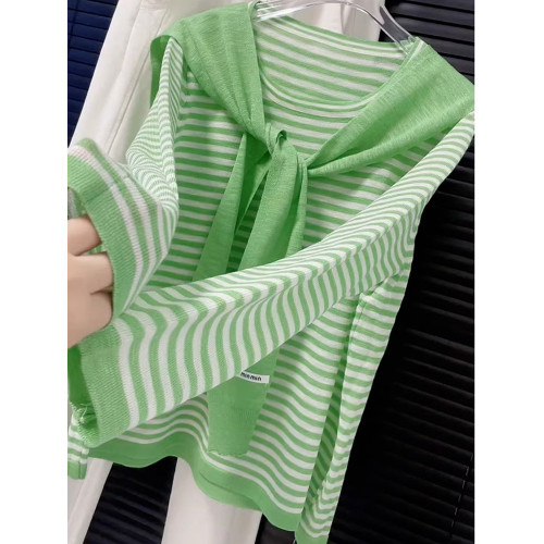 多巴胺藍色條紋披肩長袖罩衫女2025早秋新款韓系穿搭薄款防曬上衣