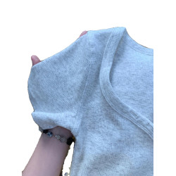 真的好愛這種灰白色方領上衣~好辣好百搭夏季修身小個子新款上衣