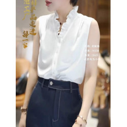 大碼白色襯衫無袖背心2026春夏季胖MM法式荷葉V領內搭曡穿上衣春