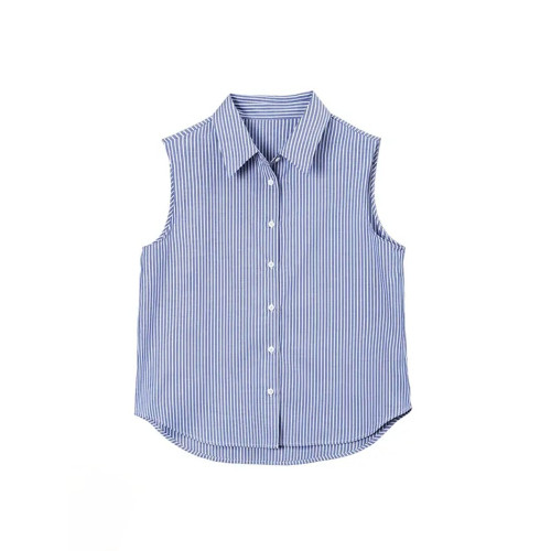 【四季曡搭】秋冬今年流行曡穿條紋無袖襯衫女內搭背心襯衣打底衫