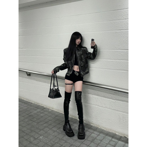 7iAe 輕punk皮衣美式街頭復古做舊辣妹外套女秋冬季機車夾克上衣