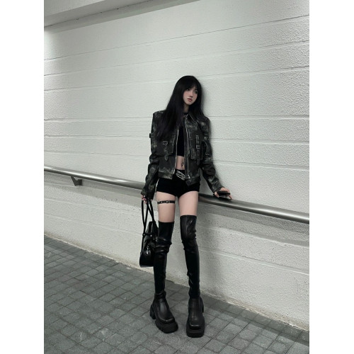 7iAe 輕punk皮衣美式街頭復古做舊辣妹外套女秋冬季機車夾克上衣