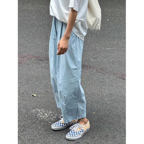 chao級推薦！夏日清爽藍薄款氣球褲親膚梨型褶皺速乾九分燈籠褲女