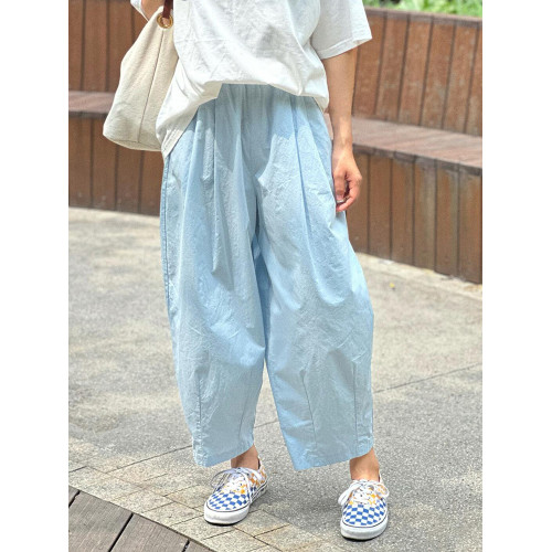 chao級推薦！夏日清爽藍薄款氣球褲親膚梨型褶皺速乾九分燈籠褲女