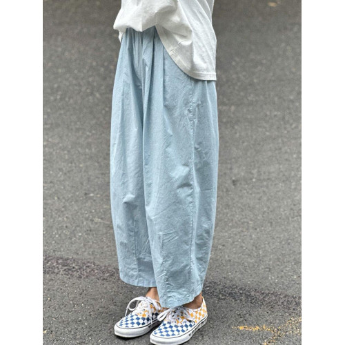 chao級推薦！夏日清爽藍薄款氣球褲親膚梨型褶皺速乾九分燈籠褲女