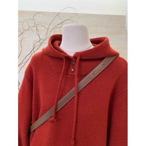 大牌剪標撤櫃撿漏新年紅色連帽套頭針織衫女秋冬通勤百搭顯瘦毛衣