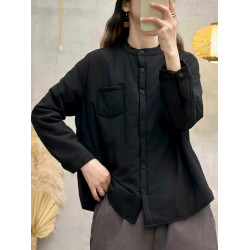 2025全棉襯衫夾棉圓領長袖女士保暖休閒百搭棉服內搭外穿秋冬上衣