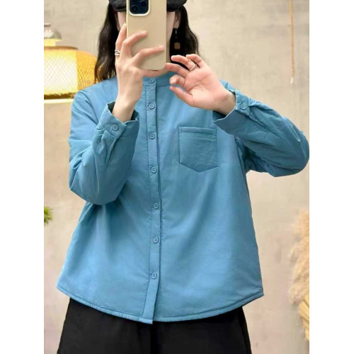 2025全棉襯衫夾棉圓領長袖女士保暖休閒百搭棉服內搭外穿秋冬上衣