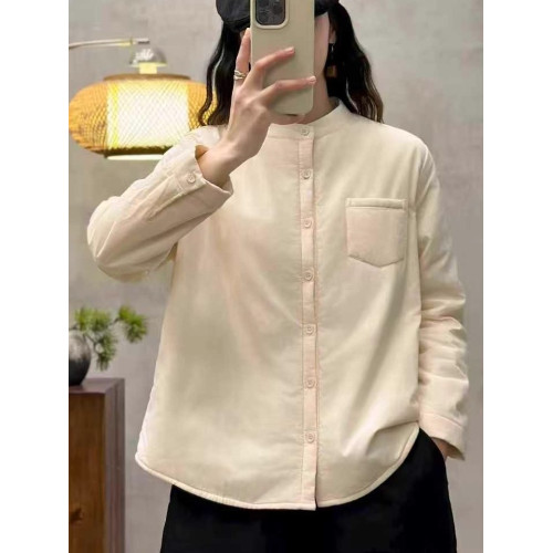 2025全棉襯衫夾棉圓領長袖女士保暖休閒百搭棉服內搭外穿秋冬上衣