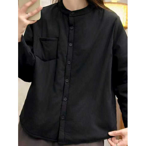 2025全棉襯衫夾棉圓領長袖女士保暖休閒百搭棉服內搭外穿秋冬上衣