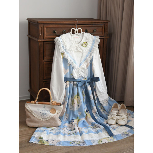 [半糖奶糕]長袖Lolita內搭泡泡袖娃娃領中古蕾絲可愛洛麗塔襯衫