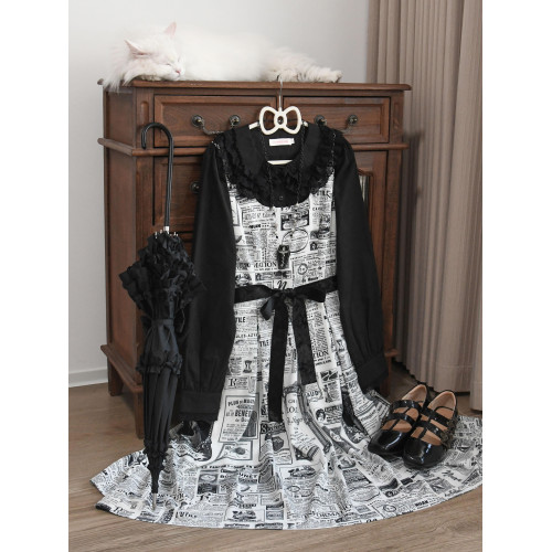 [半糖奶糕]長袖Lolita內搭泡泡袖娃娃領中古蕾絲可愛洛麗塔襯衫