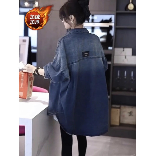 慵懶風加絨牛仔襯衫女秋冬新款韓版百搭休閒寬鬆上衣時尚襯衣外套