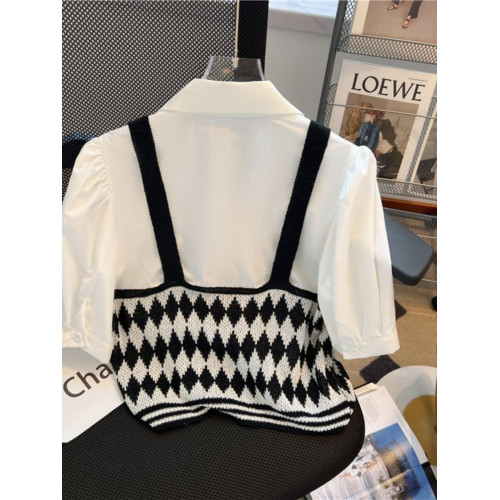 假兩件短袖針織小衫女夏季法式設計感小衆減齡洋氣粉色小香風上衣