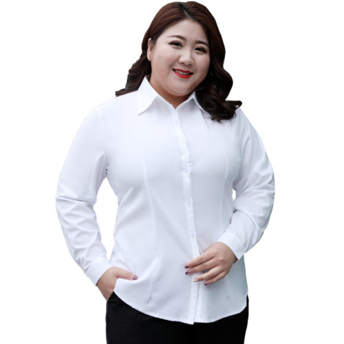 特大碼冬長袖女性寬鬆商務正裝工作服白色襯衫上衣加肥職業工裝衫