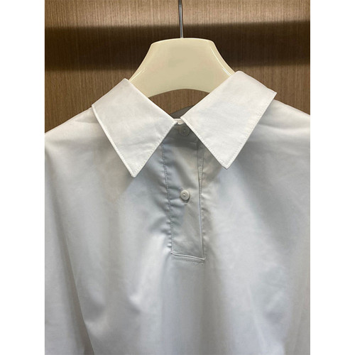 歐貨時尚寬鬆減齡Polo衫上衣女24秋季設計感小衆百搭收腰白色襯衫