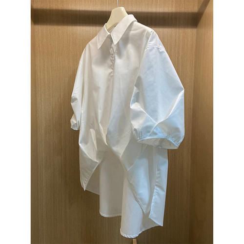 歐貨時尚寬鬆減齡Polo衫上衣女24秋季設計感小衆百搭收腰白色襯衫