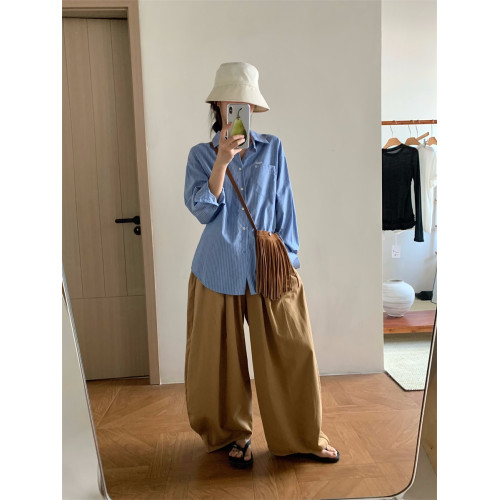 韓系休閒氣質簡約條紋襯衫女2025秋季新款寬鬆設計感小衆通勤襯衣