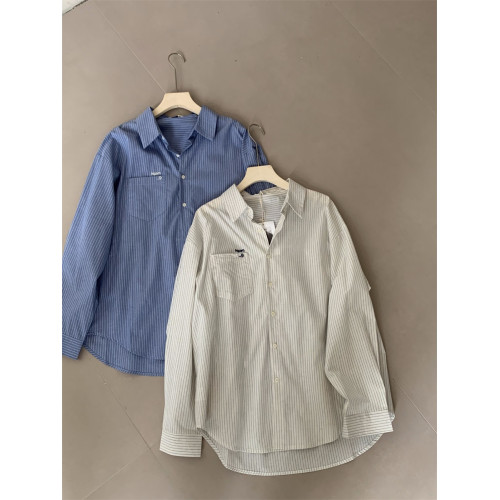 韓系休閒氣質簡約條紋襯衫女2025秋季新款寬鬆設計感小衆通勤襯衣