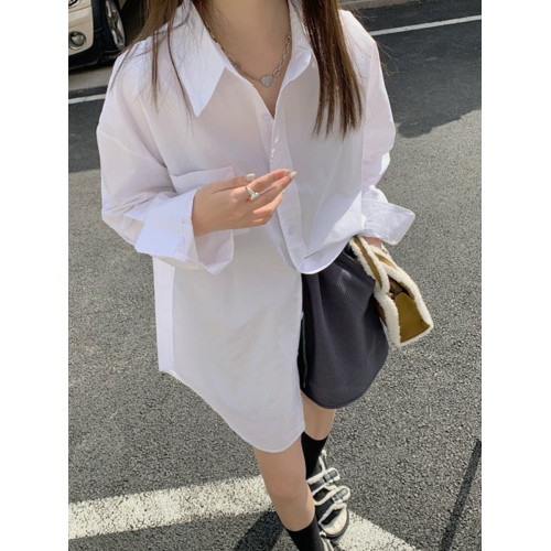 2026春秋新款港味寬鬆中長款白色襯衫女外穿防曬上衣oversize襯衣