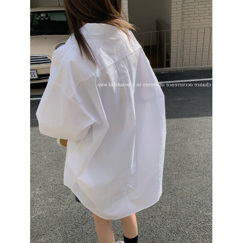 2026春秋新款港味寬鬆中長款白色襯衫女外穿防曬上衣oversize襯衣