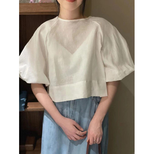 牛X貨 巨炸裂！今年流行爆款歐貨燈籠袖短款簡約氣質襯衣系帶上衣