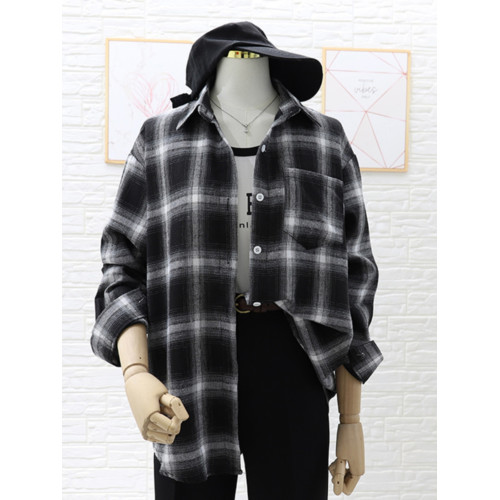 2026新款港味復古黑白格紋格子襯衫女款春春寬鬆長袖磨毛襯衣外套