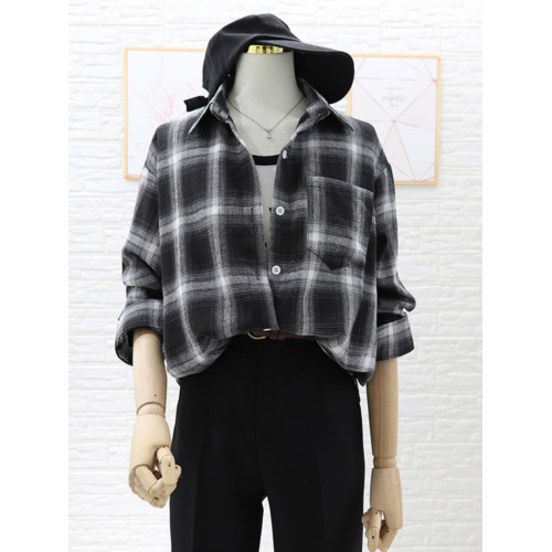 2026新款港味復古黑白格紋格子襯衫女款春春寬鬆長袖磨毛襯衣外套