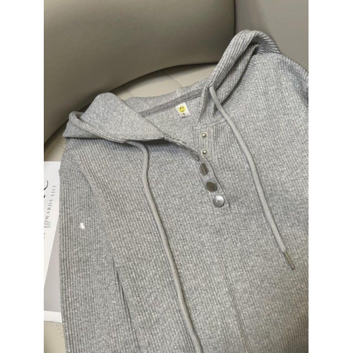 歐貨高級感連帽外搭衛衣女早春季半開衫紐釦寬鬆慵懶休閒長袖上衣