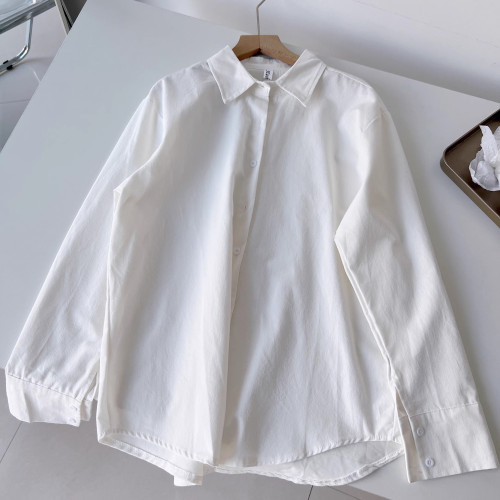 韓系早春曡穿內搭純棉襯衫女春秋新款小個子純色襯衣打底上衣女