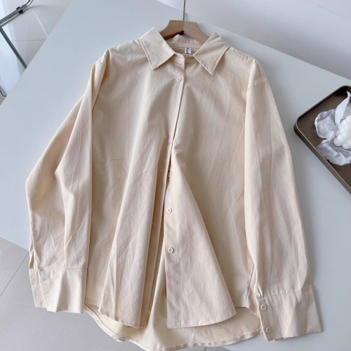 韓系早春曡穿內搭純棉襯衫女春秋新款小個子純色襯衣打底上衣女