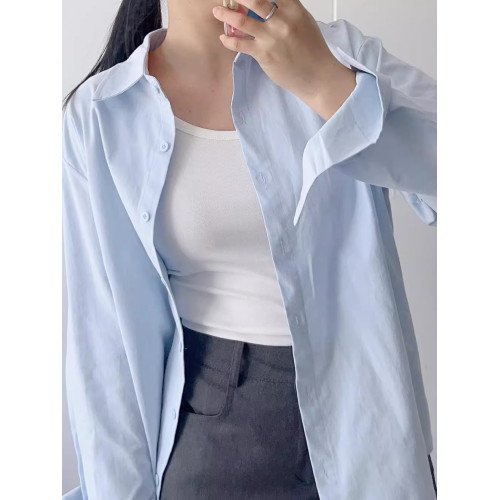 韓系早春曡穿內搭純棉襯衫女春秋新款小個子純色襯衣打底上衣女