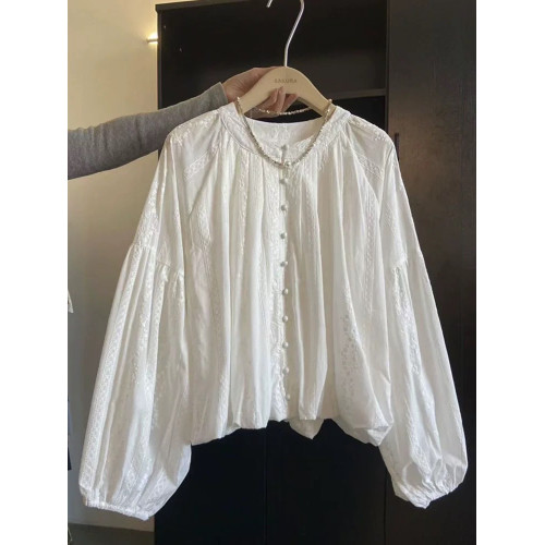 廣州十三行高貨爆款~被美暈啦！高級感花苞下擺燈籠袖襯衫女長袖