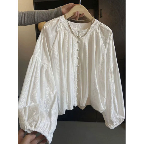 廣州十三行高貨爆款~被美暈啦！高級感花苞下擺燈籠袖襯衫女長袖