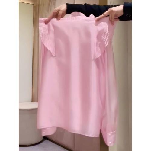 2026年春法式簡約優雅粉色百褶襯衫新款高級減齡花邊小衆設計上衣