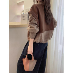 假兩件衛衣拼接格子襯衫女長袖胖妹妹大碼女裝寬鬆顯瘦遮肚子上衣