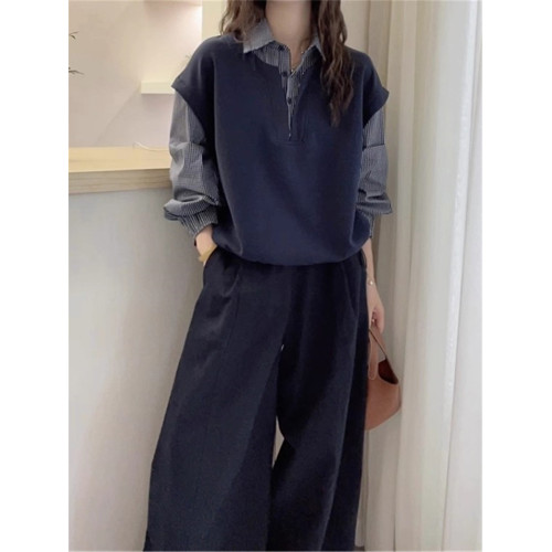 假兩件衛衣拼接格子襯衫女長袖胖妹妹大碼女裝寬鬆顯瘦遮肚子上衣