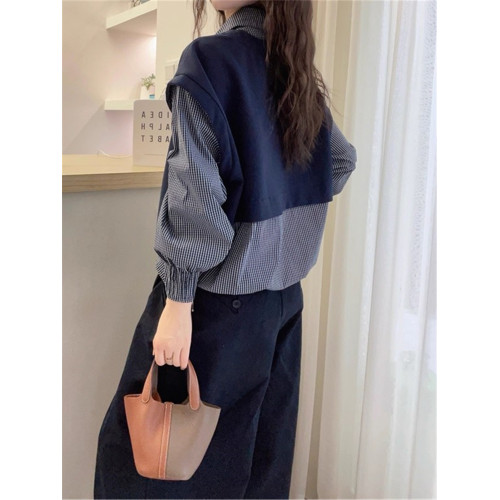 假兩件衛衣拼接格子襯衫女長袖胖妹妹大碼女裝寬鬆顯瘦遮肚子上衣